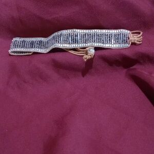 Elegant Black and Silver Beaded Draw String Bracelet.